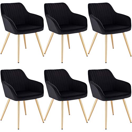 Lestarain Esszimmerstühle 6er Set, für Esszimmer Wohnzimmer Küche, Küchenstühle gepolstert mit Armlehne Metallbeinen, Sitzfläche aus Samt, Schwarz von Lestarain
