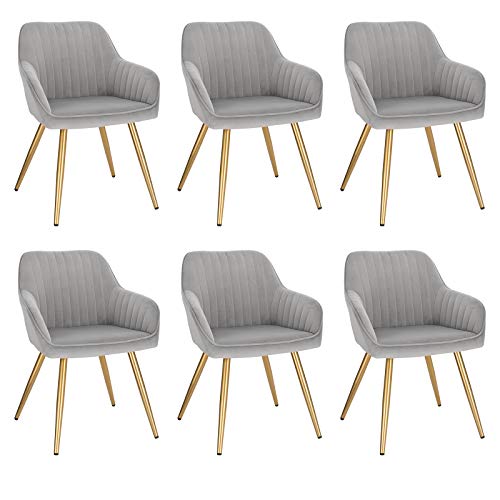 Lestarain Esszimmerstühle 6er Set, für Esszimmer Wohnzimmer Küche, Küchenstühle gepolstert mit Armlehne Metallbeinen, Sitzfläche aus Samt, Hellgrau von Lestarain