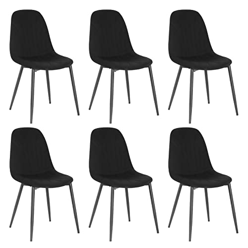 Lestarain 6er Set Esszimmerstühle, ergonomischer Küchenstuhl, Polsterstuhl mit Samtbezug, Wohnzimmerstuhl mit Metallbeinen, Design Stuhl für Schlafzimmer Wohnzimmer, Schwarz, LCNI114002-6 von Lestarain