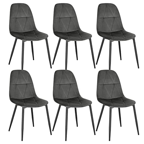 Lestarain 6er Set Esszimmerstühle mit Rückenlehne, Küchenstuhl mit Samtbezug Polsterstuhl aus Metall, ergonomischer Stuhl für Esstisch, Dunkelgrau LCNI109001-6 von Lestarain