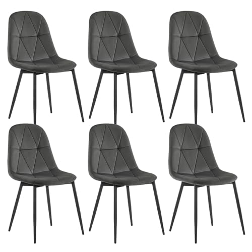 Lestarain Esszimmerstühle 6er Set mit Rückenlehne, für Esszimmer Küche Wohnzimmer, Küchenstühle gepolstert mit Samtbezug, aus Metall, ergonomisches Design, Dunkelgrau von Lestarain