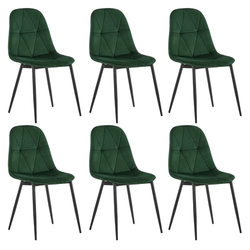 Lestarain Esszimmerstühle 6er Set mit Rückenlehne, für Esszimmer Küche Wohnzimmer, Küchenstühle gepolstert mit Samtbezug, aus Metall, ergonomisches Design, Dunkelgrün von Lestarain