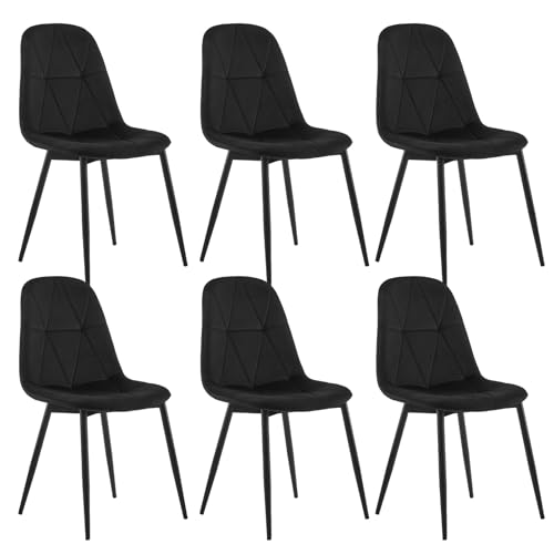 Lestarain Esszimmerstühle 6er Set mit Rückenlehne, für Esszimmer Küche Wohnzimmer, Küchenstühle gepolstert mit Samtbezug, aus Metall, ergonomisches Design, Schwarz von Lestarain
