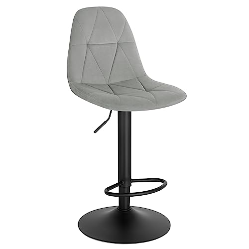 Lestarain Barhocker, Tresenhocker, Bistrohocker, Design-Hocker mit Rückenlehne, höhenverstellbar, 360° Drehhocker, Barstuhl mit Samtbezug, aus Metall, Sitzhöhe 60-81 cm, hellgrau, LBAI64002-1 von Lestarain