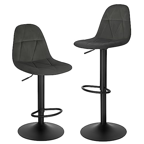 Lestarain Barhocker 2er Set, Tresenhocker, Bistrohocker, Design-Hocker mit Rückenlehne, höhenverstellbar, 360°Drehhocker, Barstuhl mit Samtbezug, aus Metall, Sitzhöhe 60-81 cm, dunkelgrau, LBAI64001-2 von Lestarain