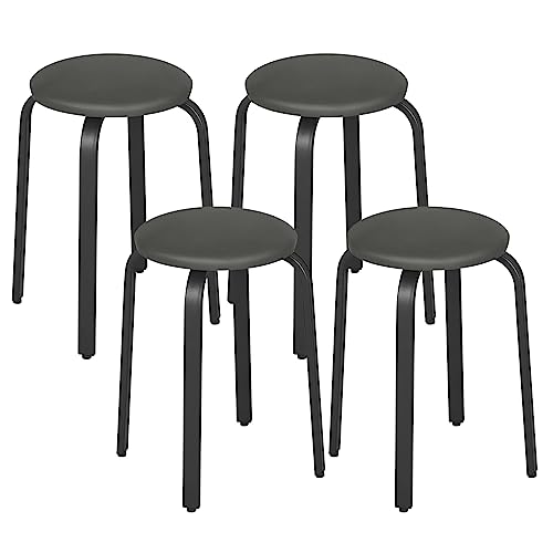 Lestarain 4er-Set Hocker stapelbar, Esszimmerhocker, Küchenhocker, Bürohocker mit Kunstlederbezug, Sitzhocker rund, Polsterhocker für Esszimmer Wohnzimmer, grau-schwarz, LCNI116001-4 von Lestarain