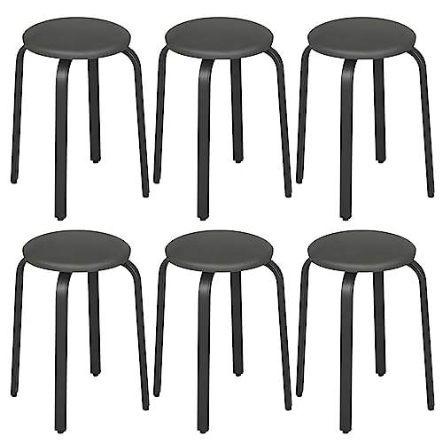 Lestarain 6er-Set Hocker stapelbar, Esszimmerhocker, Küchenhocker, Bürohocker mit Kunstlederbezug, Sitzhocker rund, Polsterhocker für Esszimmer Wohnzimmer, grau-schwarz, LCNI116001-6 Lestarain 6er-Set Hocker stapelbar, Esszimmerhocker, Küchenhocker, Bürohocker mit Kunstlederbezug, Sitzhocker rund, Polsterhocker für Esszimmer Wohnzimmer, grau-schwarz, LCNI116001-6 von Lestarain