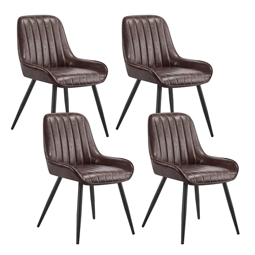 Lestarain Esszimmerstühle 4er Set, für Esszimmer Wohnzimmer Küche, Retro Küchenstühle gepolstert, Sitzfläche aus Kunstleder, mit Metallbeine, bis 150 kg belastbar, Dunkelbraun von Lestarain