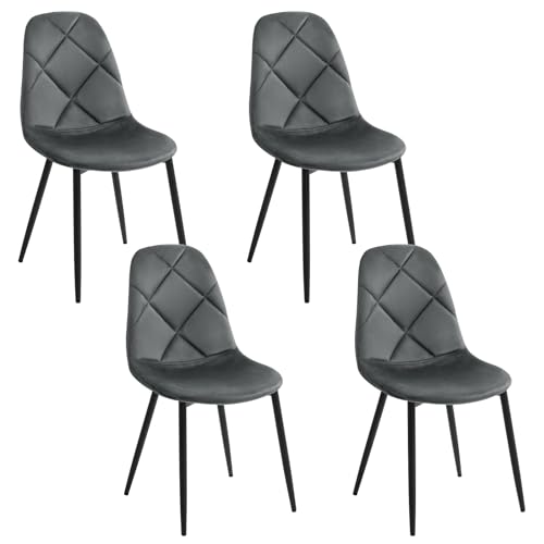 Lestarain Esszimmerstühle 4er Set, Küchenstuhl, Polsterstuhl, Design Stuhl, gepolsterter Stuhl für Esszimmer Küche Wohnzimmer Schlafzimmer, mit Metallbeinen Samtsitz, Dunkelgrau, LCNI131001-4 von Lestarain