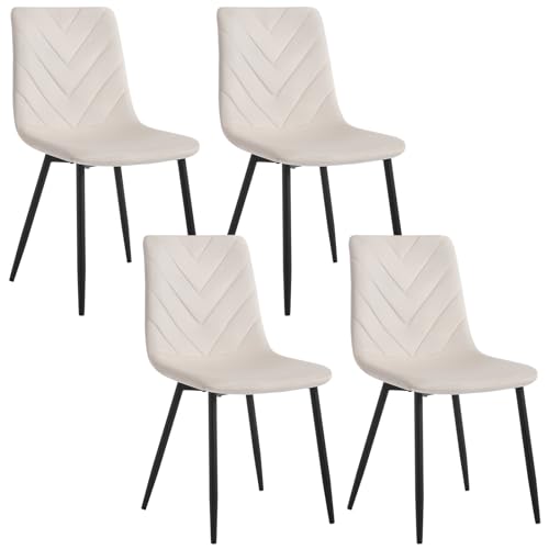Lestarain Esszimmerstühle 4er Set, für Esszimmer Küche Wohnzimmer, Küchenstühle mit Rückenlehne modern, mit Metallbeinen, aus Samt, 150 kg belastbar, Creme von Lestarain