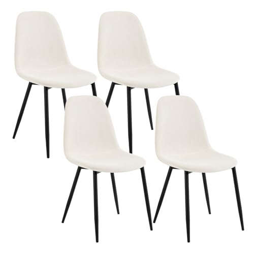 Lestarain Esszimmerstühle 4er Set, Stühle Esszimmer Esstisch, Küchenstuhl mit Rückenlehne, bequemer Polsterstuhl, Stuhl Skandinavisch modern, Metallbeine, aus Cord, Beige, LCNI123003-4 von Lestarain