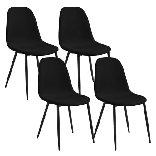 Lestarain Esszimmerstühle 4er Set, für Schlafzimmer Küche Wohnzimmer, Bequeme Küchenstühle mit Rückenlehne, Metallbeinen, Skandinavisch modern, aus Cord, Schwarz von Lestarain
