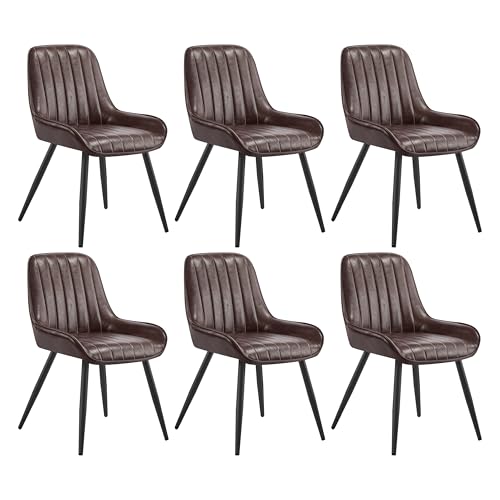 Lestarain Esszimmerstühle 6er Set, für Esszimmer Wohnzimmer Küche, Retro Küchenstühle gepolstert, Sitzfläche aus Kunstleder, mit Metallbeine, bis 150 kg belastbar, Dunkelbraun von Lestarain