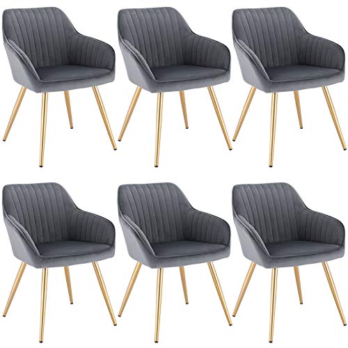Lestarain Esszimmerstühle 6er Set, Küchenstühle Wohnzimmerstühle Sitzfläche Aus Samt Polsterstuhl Mit Armlehne Metallbeine Polstersessel Stuhl Für Esszimmer Wohnzimmer Küche Dunkelgrau von Lestarain