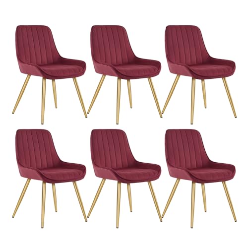 Lestarain Esszimmerstühle 6er Set, Retro Küchenstühle Wohnzimmerstühle Sitzfläche Aus Samt Retrostuhl mit Metallbeine Besucherstuhl Stuhl für Esszimmer Wohnzimmer Küche Bordeaux von Lestarain