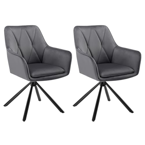 Lestarain Esszimmerstühle drehbar 2er Set, für Schlafzimmer Küche Wohnzimmer, Küchenstühle gepolstert mit Armlehnen Rückenlehne, Metallbeinen, Samt, Dunkelgrau von Lestarain