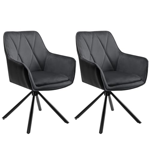 Lestarain Esszimmerstühle drehbar 2er Set, für Schlafzimmer Küche Wohnzimmer, Küchenstühle gepolstert mit Armlehnen Rückenlehne, Metallbeinen, Samt, Kunstleder, Dunkelgrau+Schwarz von Lestarain