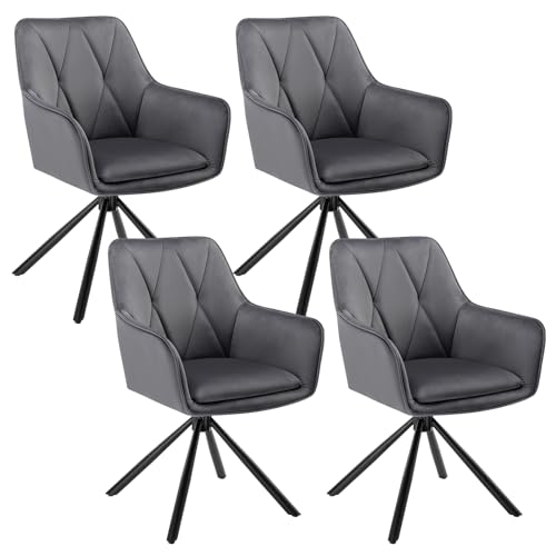 Lestarain Esszimmerstühle drehbar 4er Set, für Schlafzimmer Küche Wohnzimmer, Küchenstühle gepolstert mit Armlehnen Rückenlehne, Metallbeinen, Samt, Dunkelgrau von Lestarain