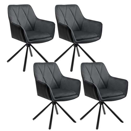 Lestarain Esszimmerstühle drehbar 4er Set, für Schlafzimmer Küche Wohnzimmer, Küchenstühle gepolstert mit Armlehnen Rückenlehne, Metallbeinen, Samt, Kunstleder, Dunkelgrau+Schwarz von Lestarain