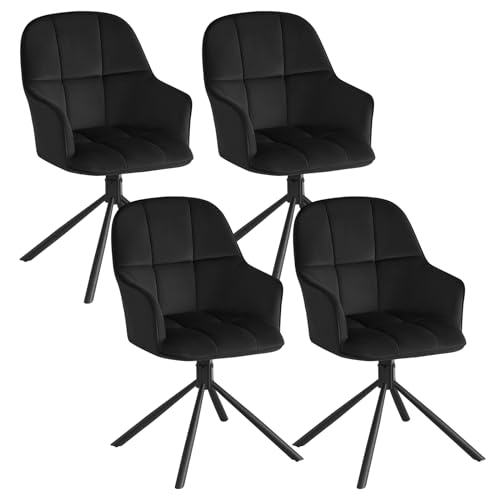 Lestarain 4er Set Esszimmerstühle drehbar, Stuhl Esszimmer, Drehstuhl, Küchenstuhl mit Armlehnen Rückenlehne, Wohnzimmerstuhl, Polsterstuhl, Sessel, Metallbeine, Samt, Schwarz, LCNI126002-1 von Lestarain