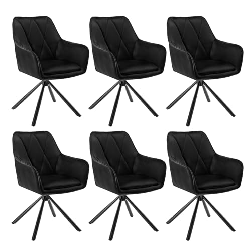 Lestarain Esszimmerstühle drehbar 6er Set, für Schlafzimmer Küche Wohnzimmer, Küchenstühle gepolstert mit Armlehnen Rückenlehne Metallbeinen, Samt, Kunstleder, Schwarz von Lestarain