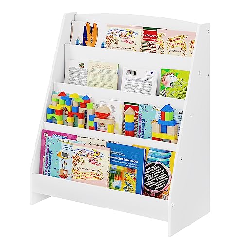 Lestarain Kinderregal mit 4 offenen Fächer, Bücherregal Aufbewahrungsregal für Kinder, Standregal, Kinderzimmerregal aus MDF, mit Kippsicherung, Weiß von Lestarain