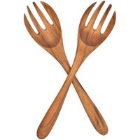 Teak Holz Salatbesteck 2Er Set, Kochzubehör 22cm Besteck Geschirr Holzgabel Salatgabel, Servierbesteck, Lestarie Küchenutensilien von LestarieHandicraft