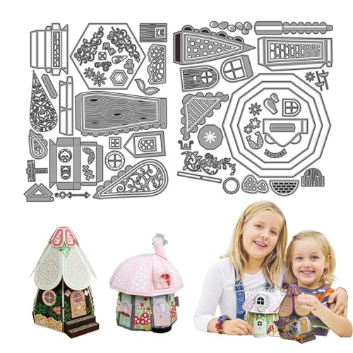 2 Set Pilzhaus Stanzschablonen Schachtel, Haus Stanzschablonen Boxen, Metall Prägeschablonen Für Hochzeitgeschenkbox Keksbox Süßigkeitenbox von Lesunbak