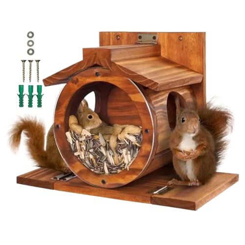 Lesunbak Eichhörnchen-Futterspender aus Holz, Streifenhörnchen-Futterstation mit Belüftungslöchern, Box für Nuss, Maiskolben, Heufutter, Aufbewahrung von Außen, Baumplatzierung, Garten, Hinterhof von Lesunbak