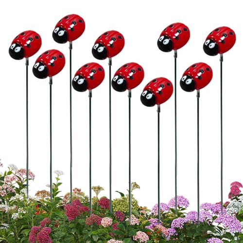 Lesunbak Gartenstecker, dekorativer Marienkäfer, Marienkäferstecker | 10 Stück lebendige Marienkäfer-Gartenstecker, Dekoration und Skulptur | Bezauberndes Pflanzenpflücken-Frühlingshofschild, von Lesunbak