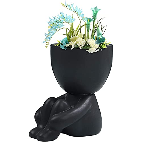 1 Teiliger Keramik Blumentopf Sitzender Pflanzer In Menschlicher Form Kreative Kleine Kaktus TöPfe In Menschlicher Form Desktop Dekoration für PflanzenbehäLter Den Home Office Raum (Schwarz) von LetCart