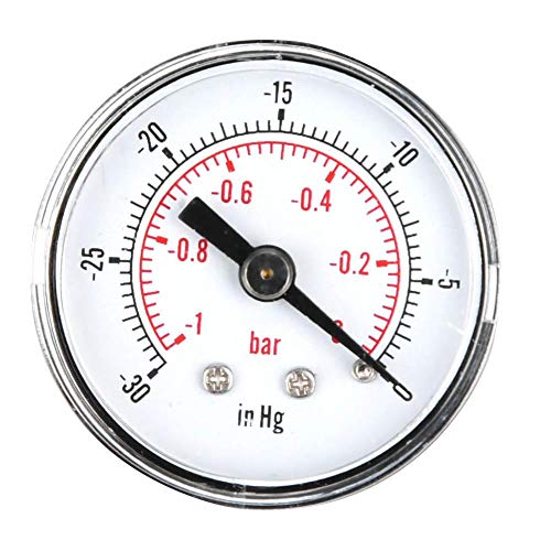 LetCart Vakuummeter, Unterdruckmanometer Vakuummeter Synchrontester Compressed Air Pressure Gauge, -1~0bar -30~0inHg Zweistufiges Vakuum Manometer 1/8BSPT Rückseitiger Anschluss von LetCart