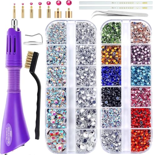 Hotfix Applikator Tool & Bedazzler Kit mit 8600 Strass 6 Spitzen Schablonen Etui für Stoff Leder Kleidung DIY Bling Design von LetCart