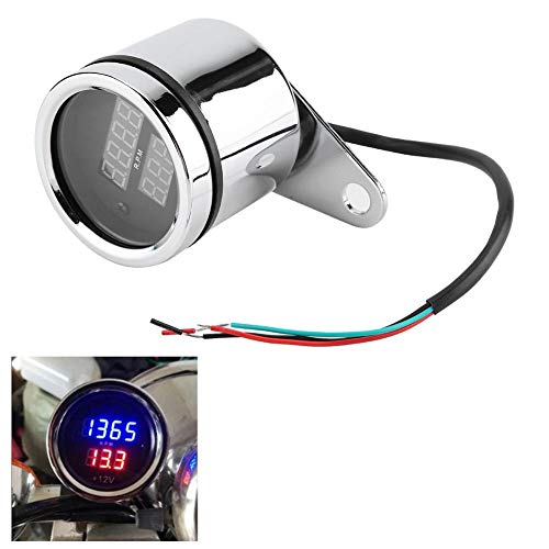 LetCart Digital Motor Betriebsstundenzähler, 2 in 1 Motorrad LED Digital Voltmeter Tachometer Messgerät Metall Kilometerzähler Tachometer, Drehzahlmesser für Kettensägen, Rasenmäher und Motorräder von LetCart