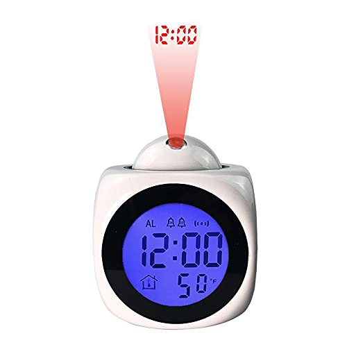 LetCart LCD Uhr Projektionswecker für Schlafzimmer Digitaler Sprachbericht Wecker 12/24 H/Thermometer/Snooze/Schreibtisch Wand Deckenuhr von LetCart