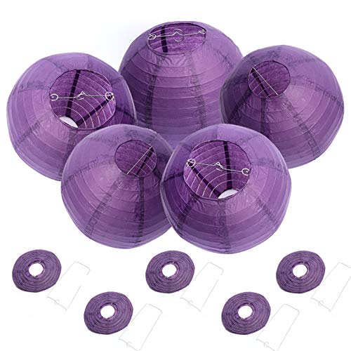 20 Stücke Papier Laterne Lampions rund Lampenschirm + 20er Warmweiße Mini LED-Ballons Lichter 10"(25cm) (Dunkelviolett Papierlampions mit 20er Warmweiße Mini Lichter) von Letech