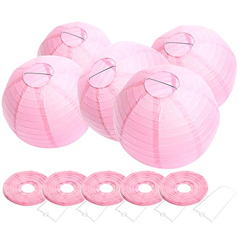 20 Stücke Papier Laterne Lampions rund Lampenschirm + 20er Warmweiße Mini LED-Ballons Lichter 10"(25cm) (Rosa Papierlampions mit 20er Warmweiße Mini Lichter) von Letech