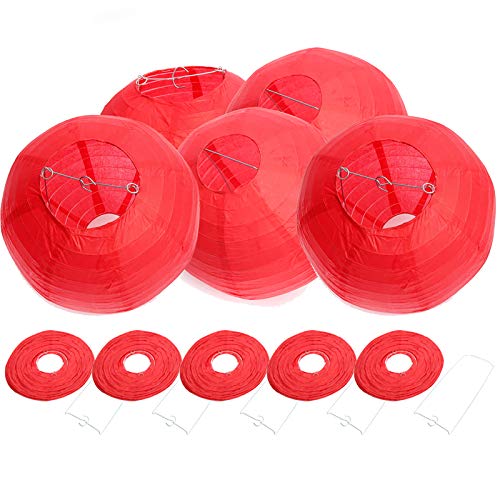 20 Stücke Papier Laterne Lampions rund Lampenschirm + 20er Warmweiße Mini LED-Ballons Lichter 10"(25cm) (Rot Papierlampions mit 20er Warmweiße Mini Lichter) von Letech