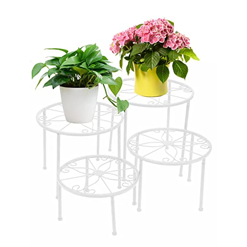 Blumenständer 4-in-1 Set, Blumenhocker aus Metall, dekorativ für Garten/Terrasse (Weiß) von Letech