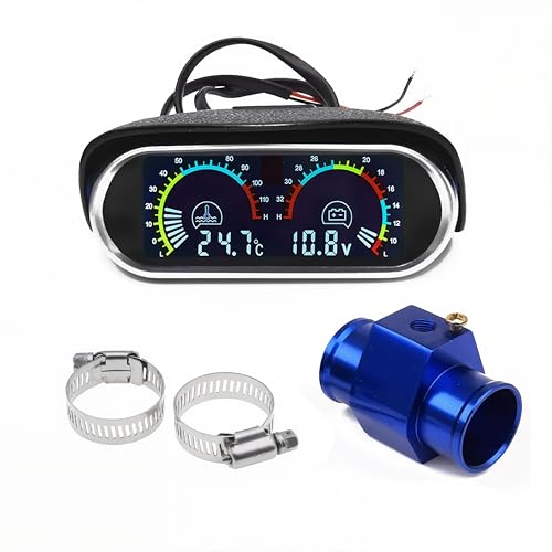 Letgoing Auto-Wassertemperaturmessgerät-Kit Digitales Wassertemperaturmessgerät 10-120°C Voltmeter DC 9-36V Aluminium Wassertemperatur-Anschlussrohr Blauer Schlauch Sensor 32 mm von Letgoing