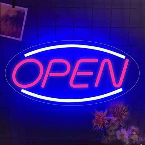 Led Open Neon Sign Leuchtschilder - USB Betrieben Open Neonlicht | Open Leuchtreklamen LED Zeichen Nachtlichter Wandschilder für Bar Restaurant Cafe Store Home Schlafzimmer (Blau Rot Open) von Letimor
