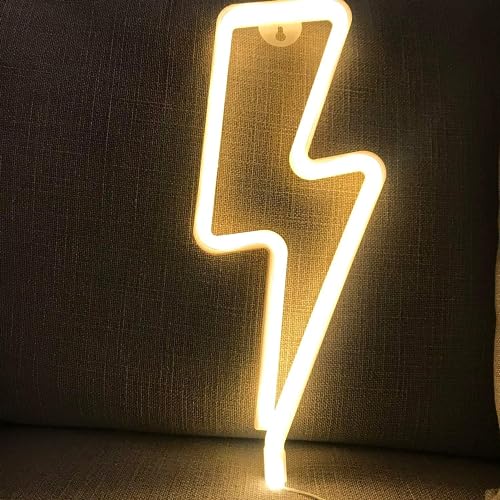 Letimor Led Blitz Neonlicht Nachtlicht - Batterie oder USB Neon Sign Lampe Leuchtreklamen für Wand Deko Kinderzimmer Party Wohnzimmer Weihnachten Neujahr (Warmweiß) von Letimor