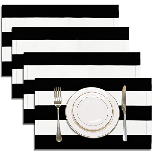 Letjolt Schwarz-weiß gestreifte Platzsets, 4 Stück, schwarz gestreift, Küchendekoration, Tischsets, Beetlejuice Party, Tischsets, Esstischdekoration von Letjolt