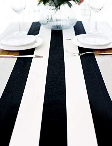Letjolt Gestreifter Tischläufer, klassisch, modern, für Hochzeit, Beetlejuice, Piratenparty, Geburtstagsfeier, Babyparty, 274 cm, Schwarz von Letjolt