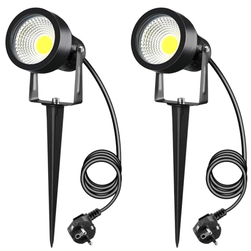 Letlit 7W 700LM Gartenbeleuchtung mit Strom Erdspieß, Superhell Große LED Gartenleuchte Warmweiß 3000K, IP65 Gartenstrahler Gartenlampen Außenlampe für Wand Außen Garten Terrasse Baum Wegen, 2 Stück von Letlit