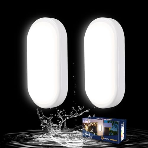 Letlit LED Deckenleuchte Kellerlampe 2 Stück, 12W 1200LM LED Lampe Wandleuchte Deckenlampe Oval, IP54 Wandlampe Feuchtraumleuchte, Neturalweiß 4000K Kellerleuchte für Keller Flur Treppe Garage von Letlit