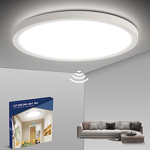 Letlit Deckenlampe mit Bewegungsmelder, 18W LED Deckenleuchte Radar Bewegungssensor Innen, IP44 4000K Flach Rund Lampe, Wandleuchte für Flur, Treppe, Küche, Garage, Balkon, Abstellraum, Keller, 23cm von Letlit