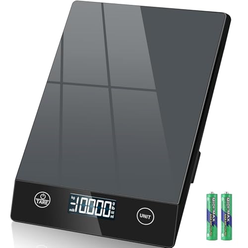 Küchenwaage Digital,Geneigtes Display,10KG,Hochpräzise 1g,mit Tara-Funktion,Glas Lebensmittelwaage Wasserdicht,Touchscreen inkl. Batterien-Grau von Letron