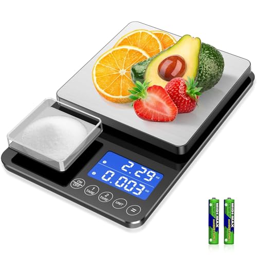 Küchenwaage Digital mit Dual Plattform,15kg/33 lbs,7 Einheiten,LCD Display,Tara Funktion,Digitalwaage mit zwei Messbereichen,Präzise Briefwaage,Feinwaage für Sauerteigbrot Backen Kochen Doppelwaage von Letron