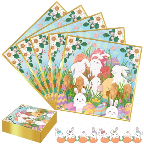 Lets Joy 100 Stück Ostern Servietten, 33 x 33cm Servietten Hase, Ostern Servietten Tischdeko, Ostereier Servietten, Osterhase Party Tischdeko, Servietten Hase Ostern Kindergeburtstag von Lets Joy